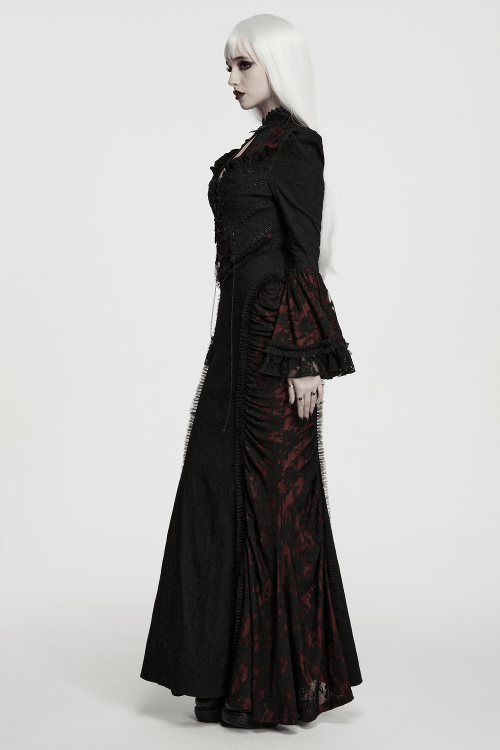 Dark Contrasting Gothic Lace Dress with Ruffles - image 13