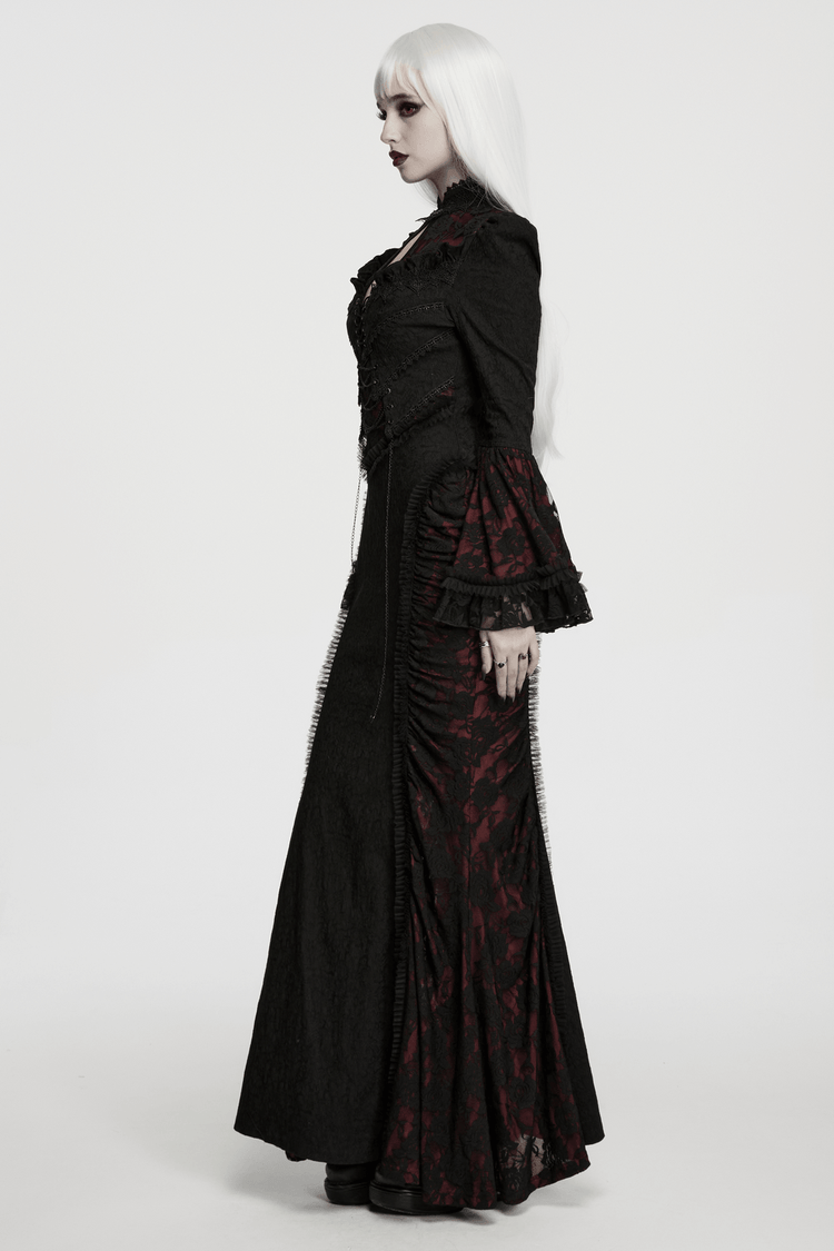 Dark Contrasting Gothic Lace Dress with Ruffles - image 13