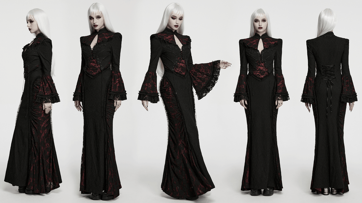 Dark Contrasting Gothic Lace Dress with Ruffles - image 14