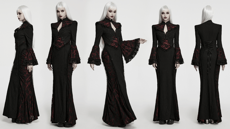 Dark Contrasting Gothic Lace Dress with Ruffles - image 14