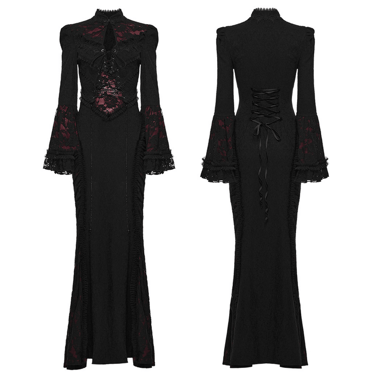 Dark Contrasting Gothic Lace Dress with Ruffles - image 3