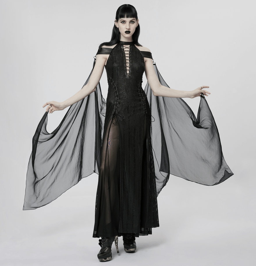 Dark Enchantress Mesh Halter Gown with Cloak - image 12