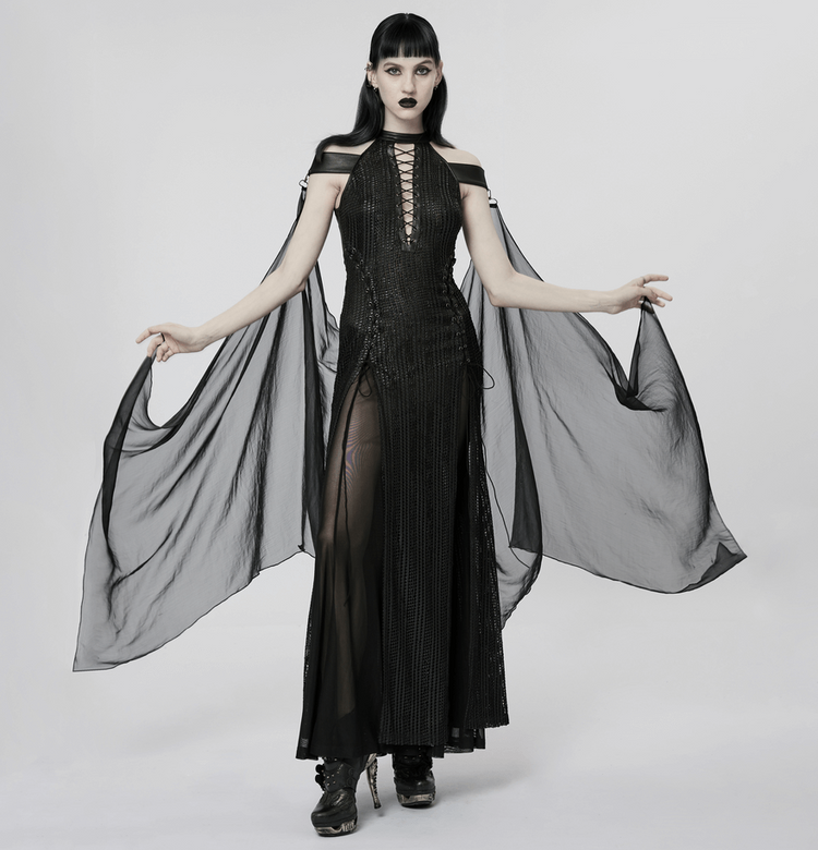 Dark Enchantress Mesh Halter Gown with Cloak - image 12