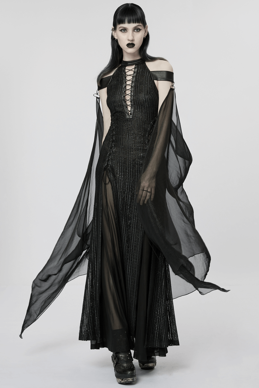 Dark Enchantress Mesh Halter Gown with Cloak - image 15