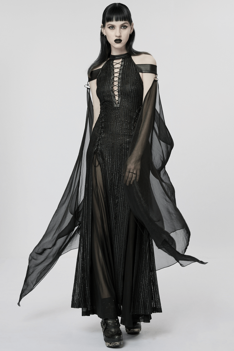 Dark Enchantress Mesh Halter Gown with Cloak - image 15