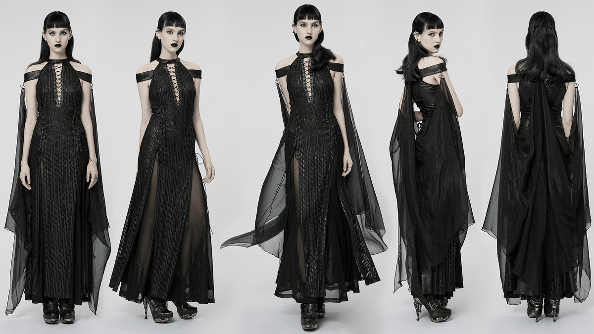 Dark Enchantress Mesh Halter Gown with Cloak - image 17
