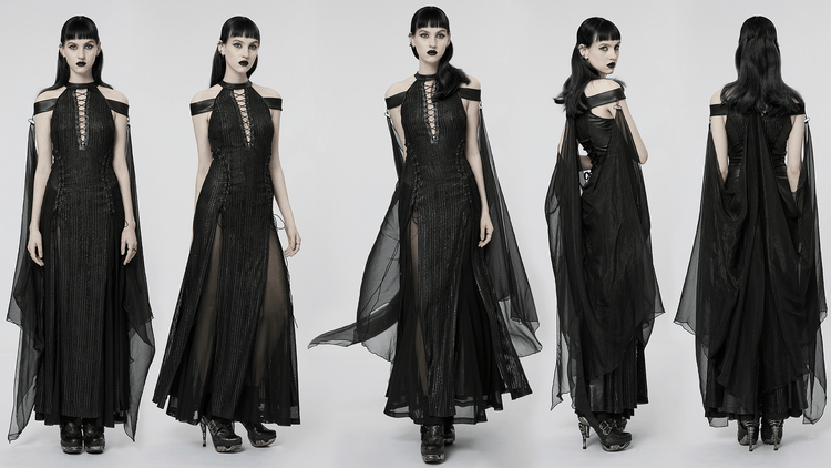 Dark Enchantress Mesh Halter Gown with Cloak - image 17