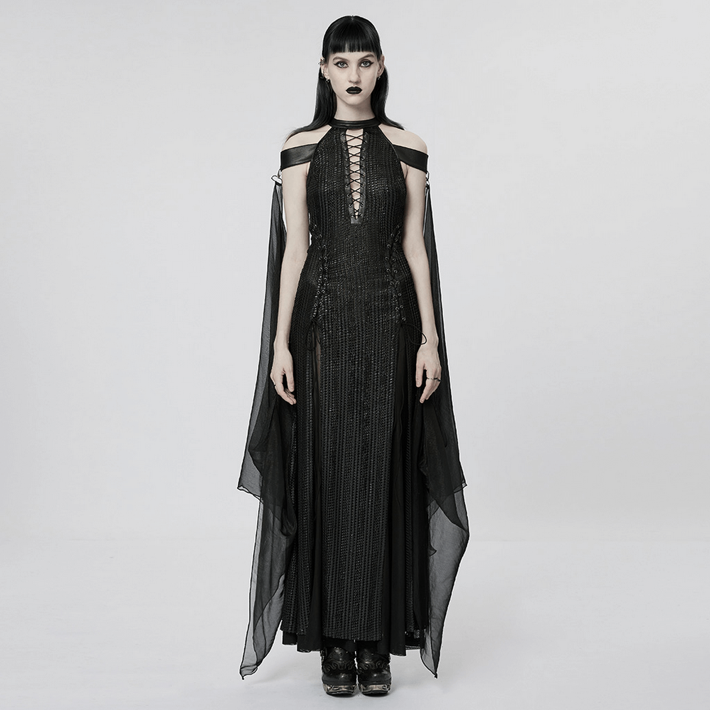 Dark Enchantress Mesh Halter Gown with Cloak - image 13