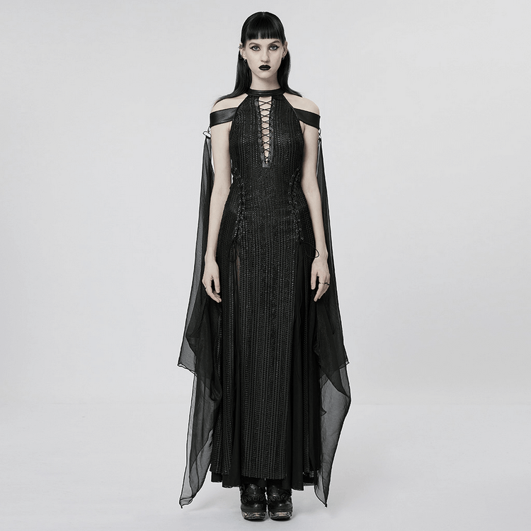 Dark Enchantress Mesh Halter Gown with Cloak - image 13
