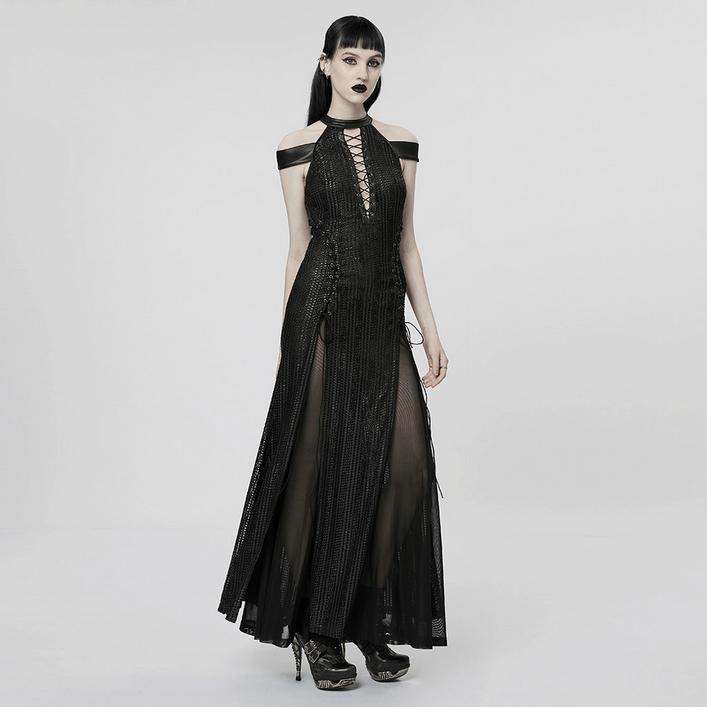 Dark Enchantress Mesh Halter Gown with Cloak - image 14