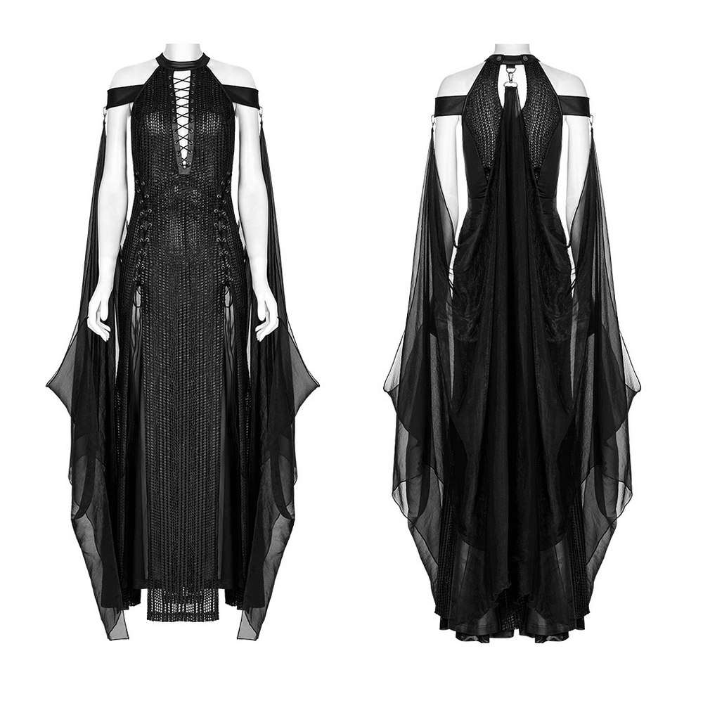Dark Enchantress Mesh Halter Gown with Cloak - image 3