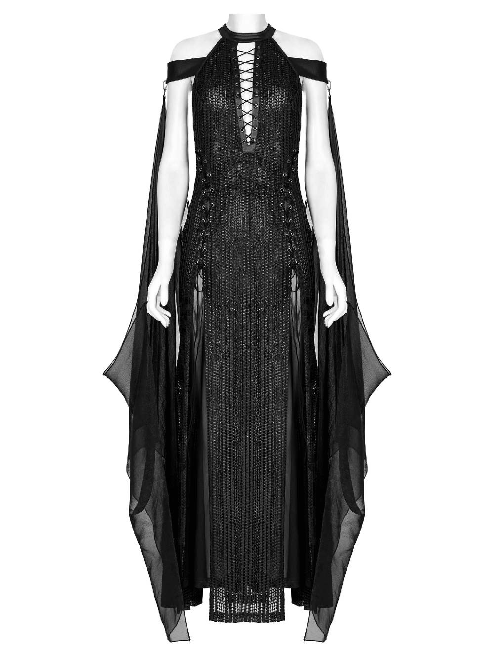 Dark Enchantress Mesh Halter Gown with Cloak - image 4