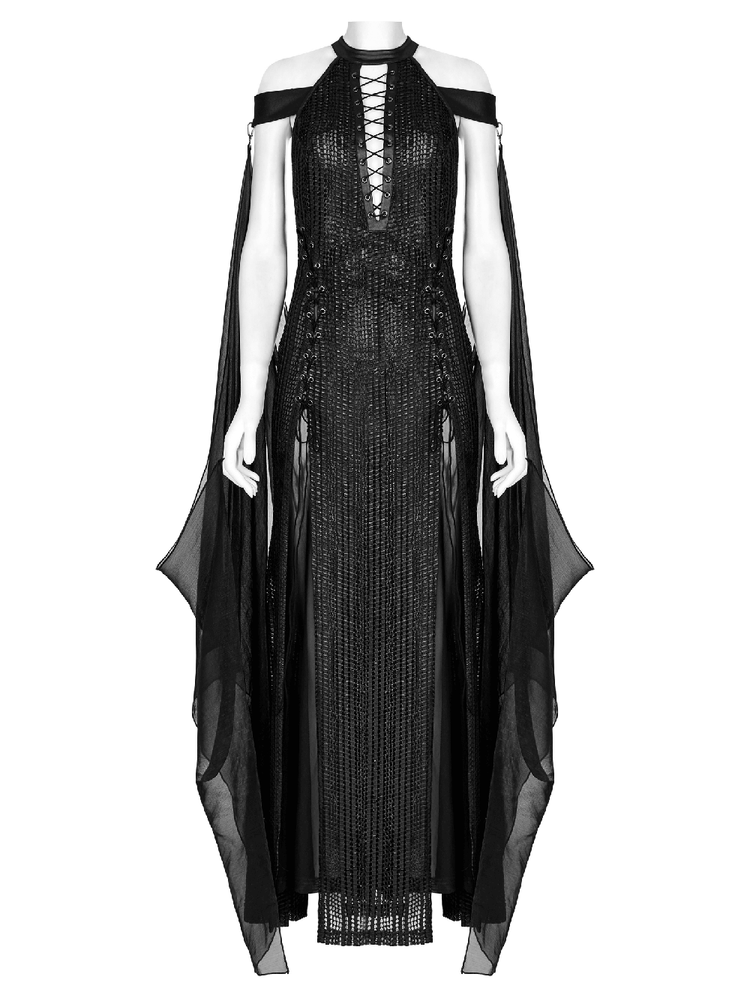 Dark Enchantress Mesh Halter Gown with Cloak - image 4