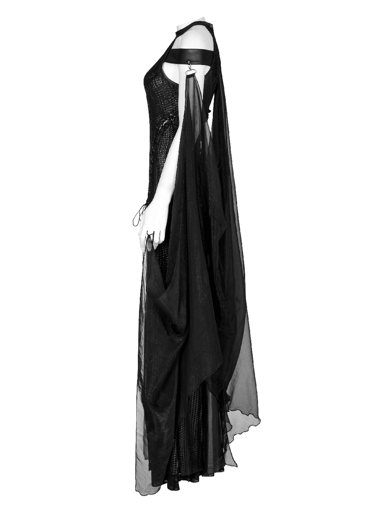 Dark Enchantress Mesh Halter Gown with Cloak - image 6