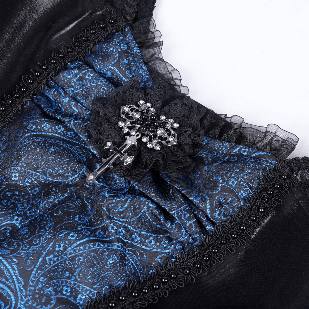 Gothic Lace and Satin Off-Shoulder Dress with Cross Detail - image 6