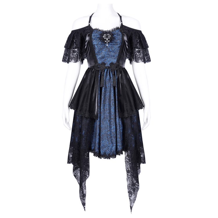 Gothic Lace and Satin Off-Shoulder Dress with Cross Detail - image 3