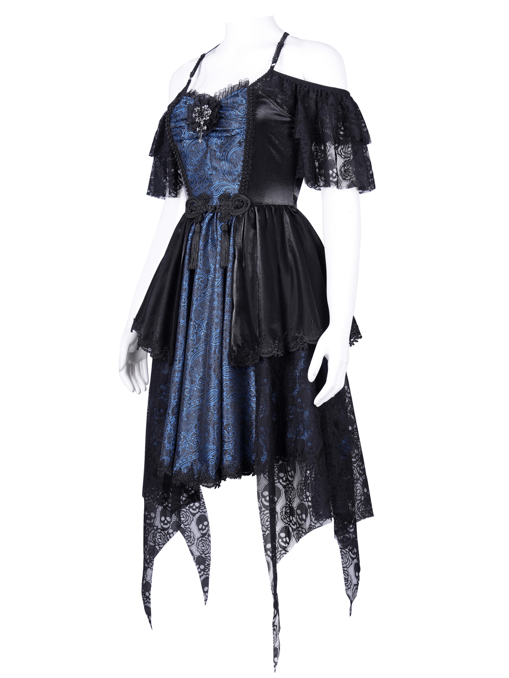 Gothic Lace and Satin Off-Shoulder Dress with Cross Detail - image 4