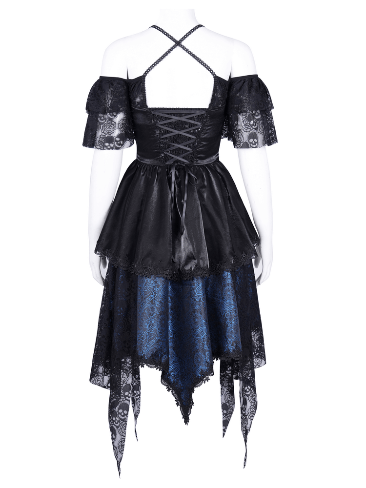 Gothic Lace and Satin Off-Shoulder Dress with Cross Detail - image 5