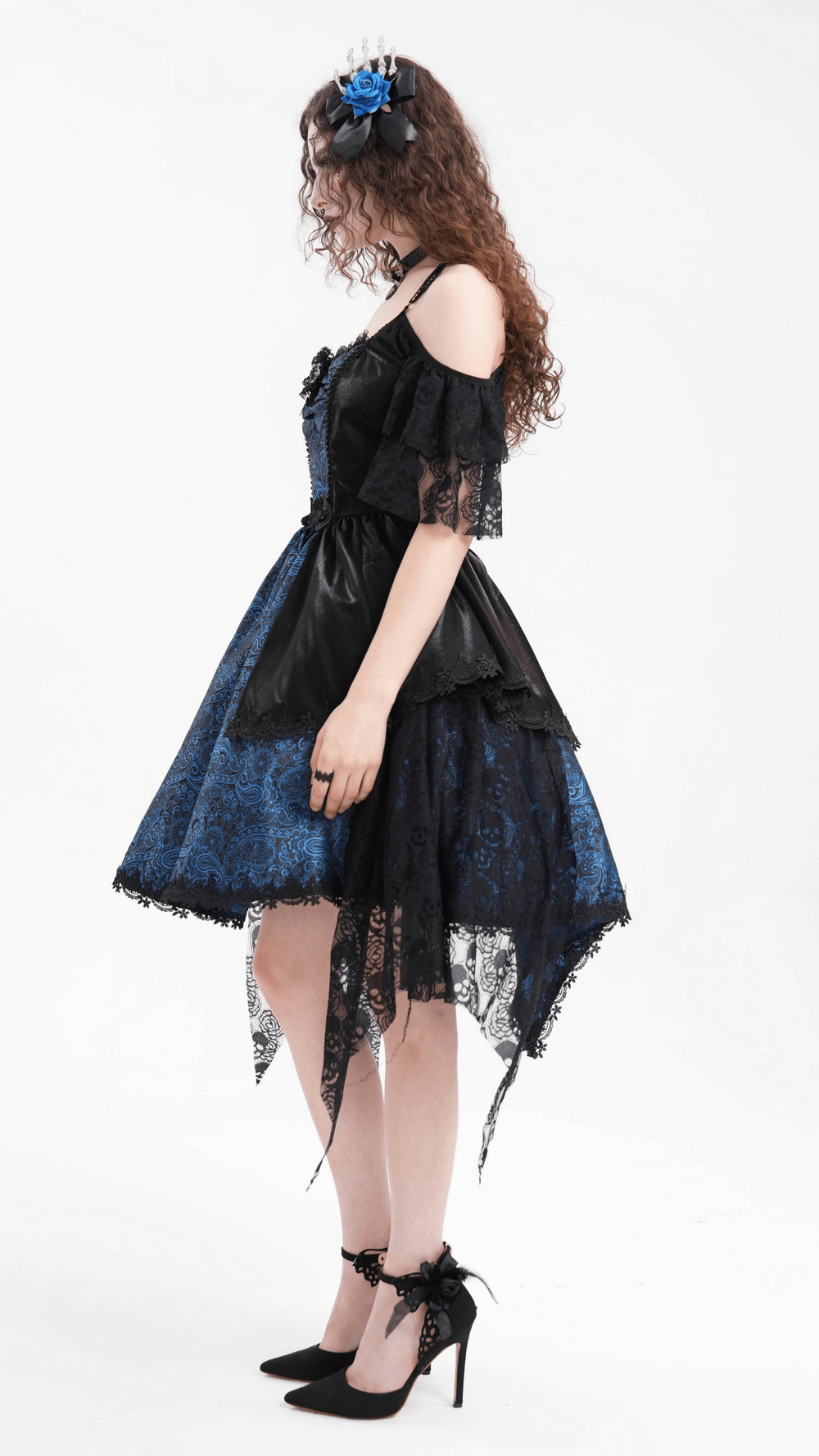 Gothic Lace and Satin Off-Shoulder Dress with Cross Detail - image 12
