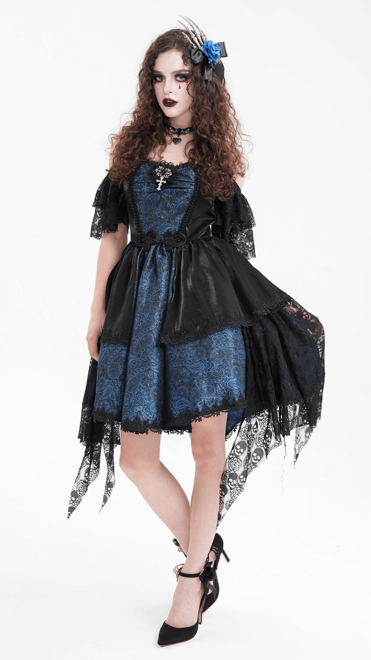 Gothic Lace and Satin Off-Shoulder Dress with Cross Detail - image 13