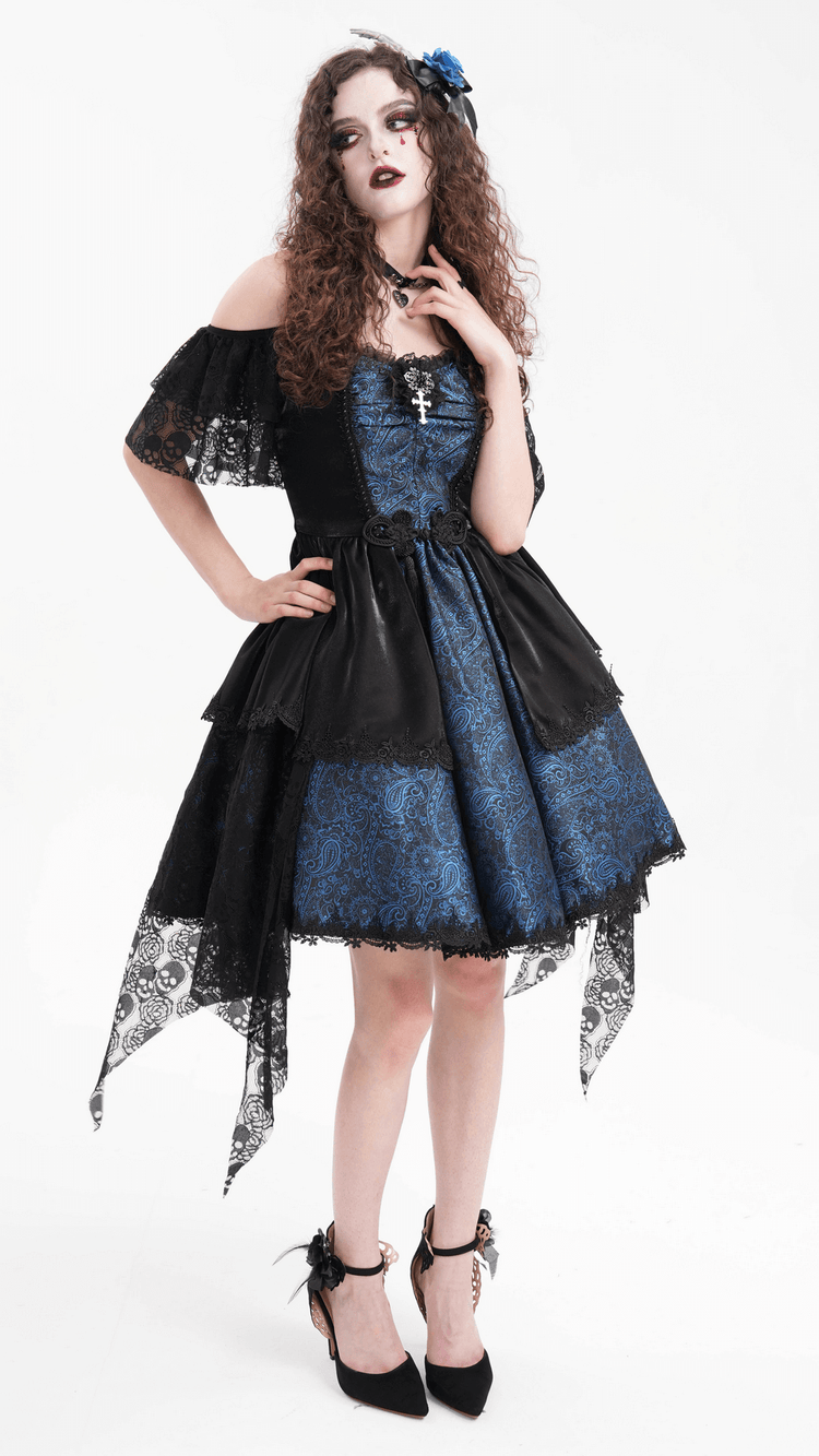 Gothic Lace and Satin Off-Shoulder Dress with Cross Detail - image 14