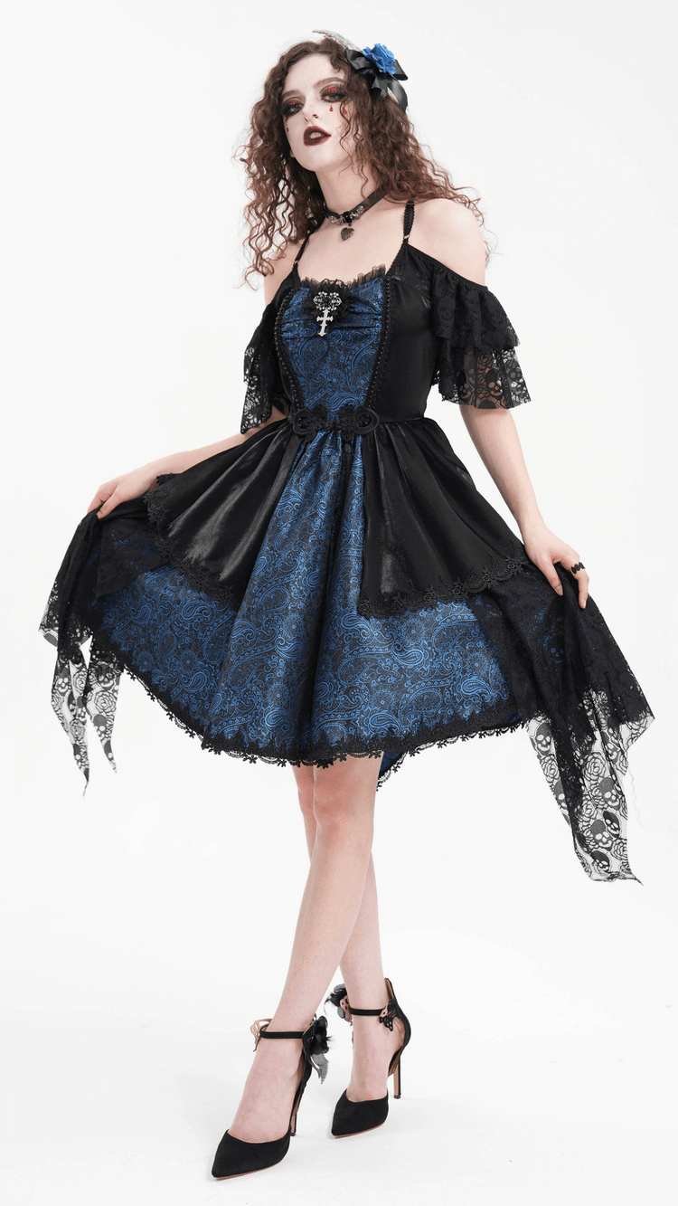 Gothic Lace and Satin Off-Shoulder Dress with Cross Detail - image 15