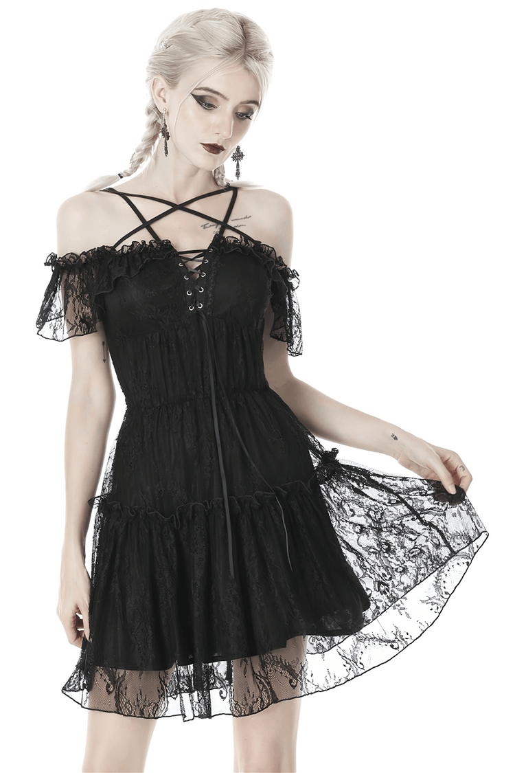 Dark Pentagram Lace Off-the-Shoulder Dress for Women - image 1