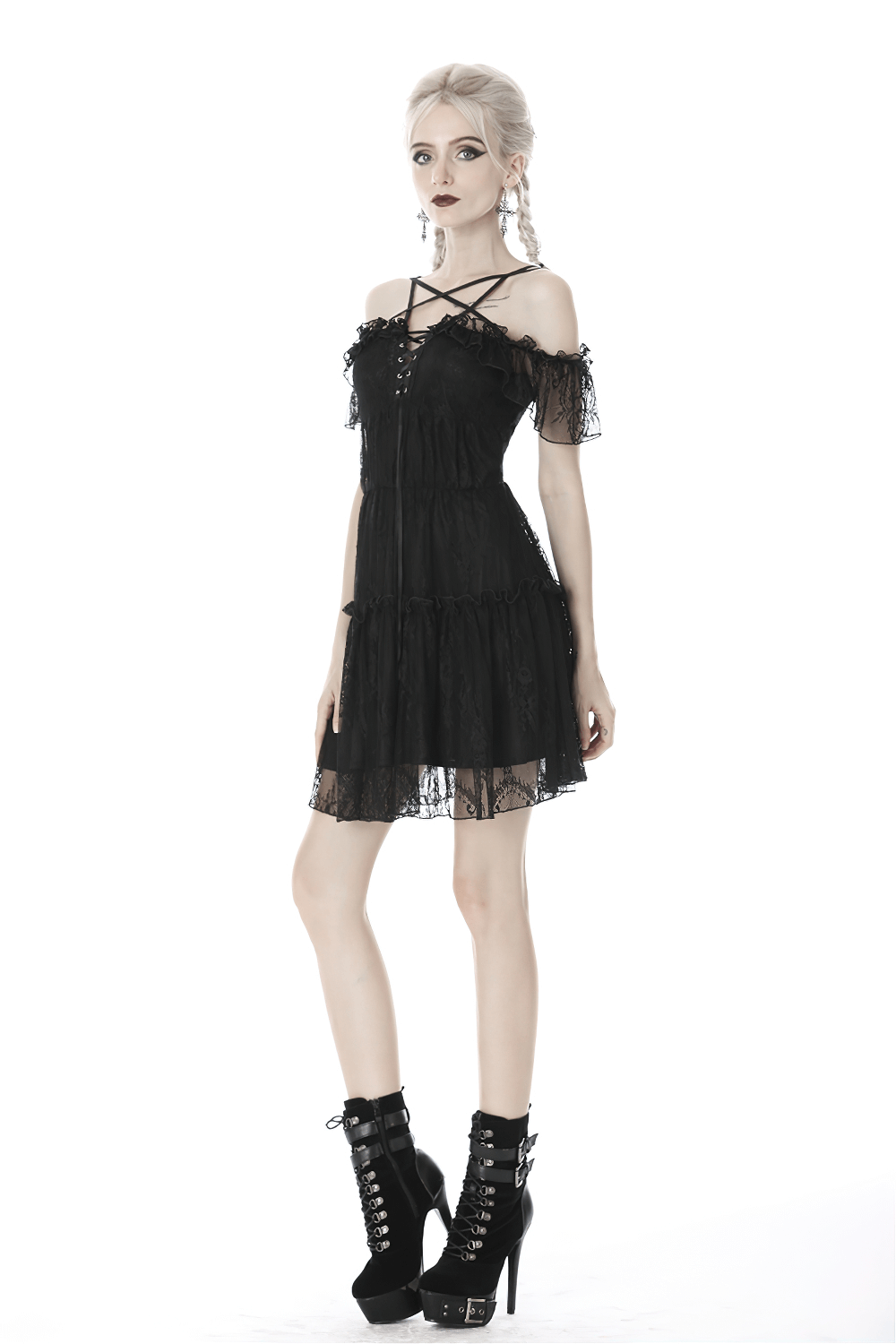 Dark Pentagram Lace Off-the-Shoulder Dress for Women - image 13