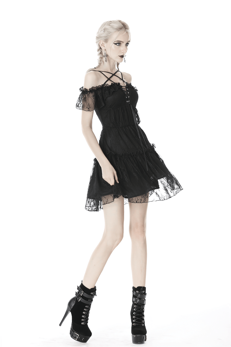 Dark Pentagram Lace Off-the-Shoulder Dress for Women - image 14