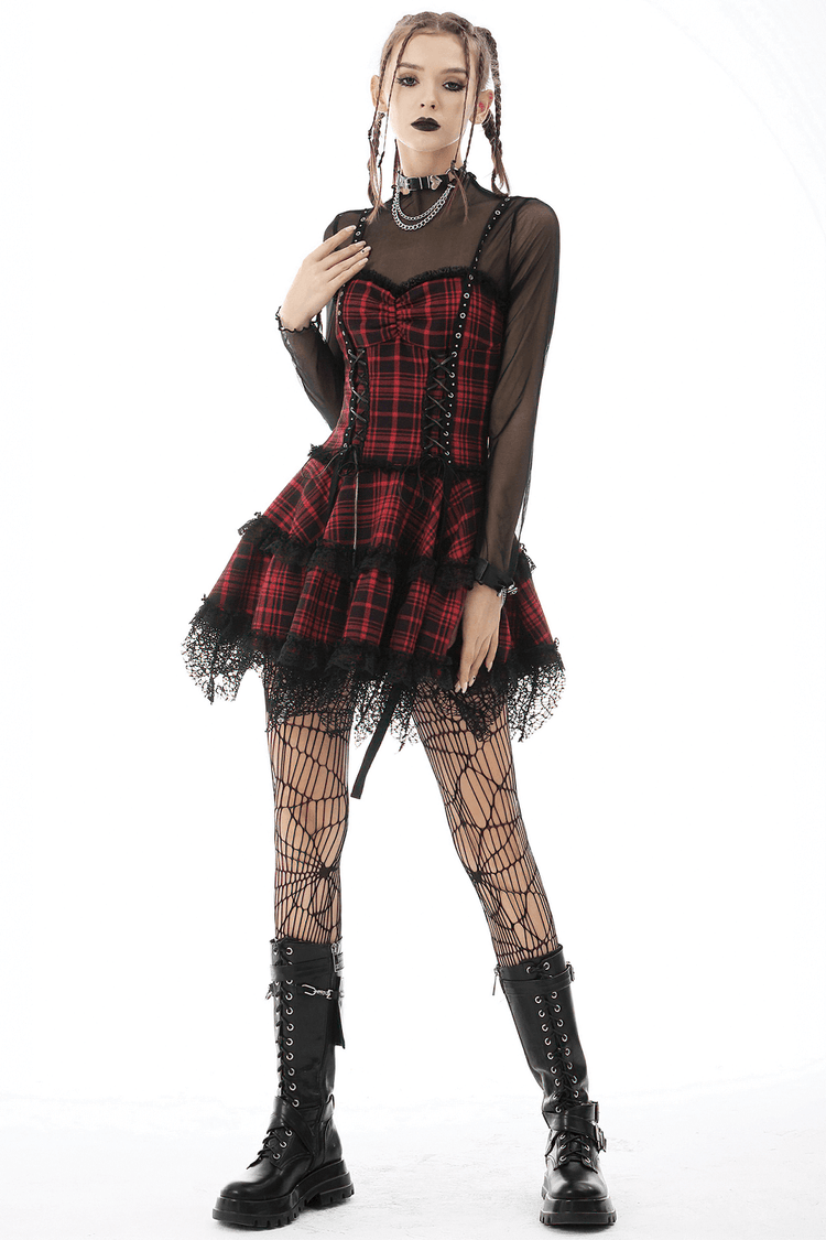 Dark Punk Studded Mini Dress with Black Lace - Goth Emo Grunge - image 16