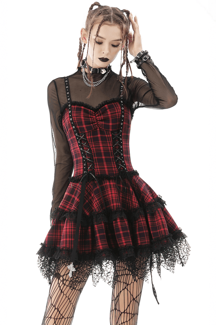 Dark Punk Studded Mini Dress with Black Lace - Goth Emo Grunge - image 1