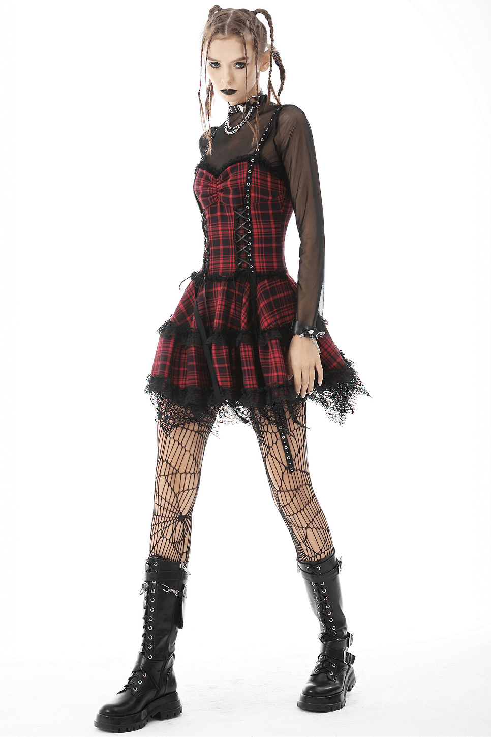 Dark Punk Studded Mini Dress with Black Lace - Goth Emo Grunge - image 17