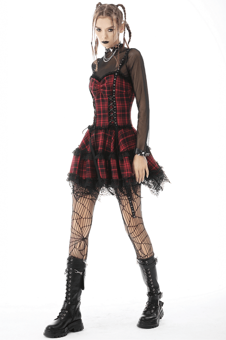 Dark Punk Studded Mini Dress with Black Lace - Goth Emo Grunge - image 17