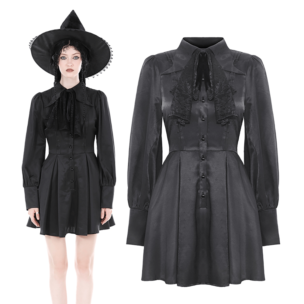 Dark Romance Ruffled Neckline Long-Sleeved Dress - image 3
