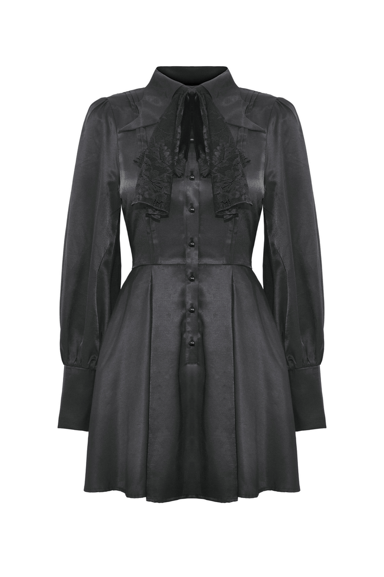 Dark Romance Ruffled Neckline Long-Sleeved Dress - image 4
