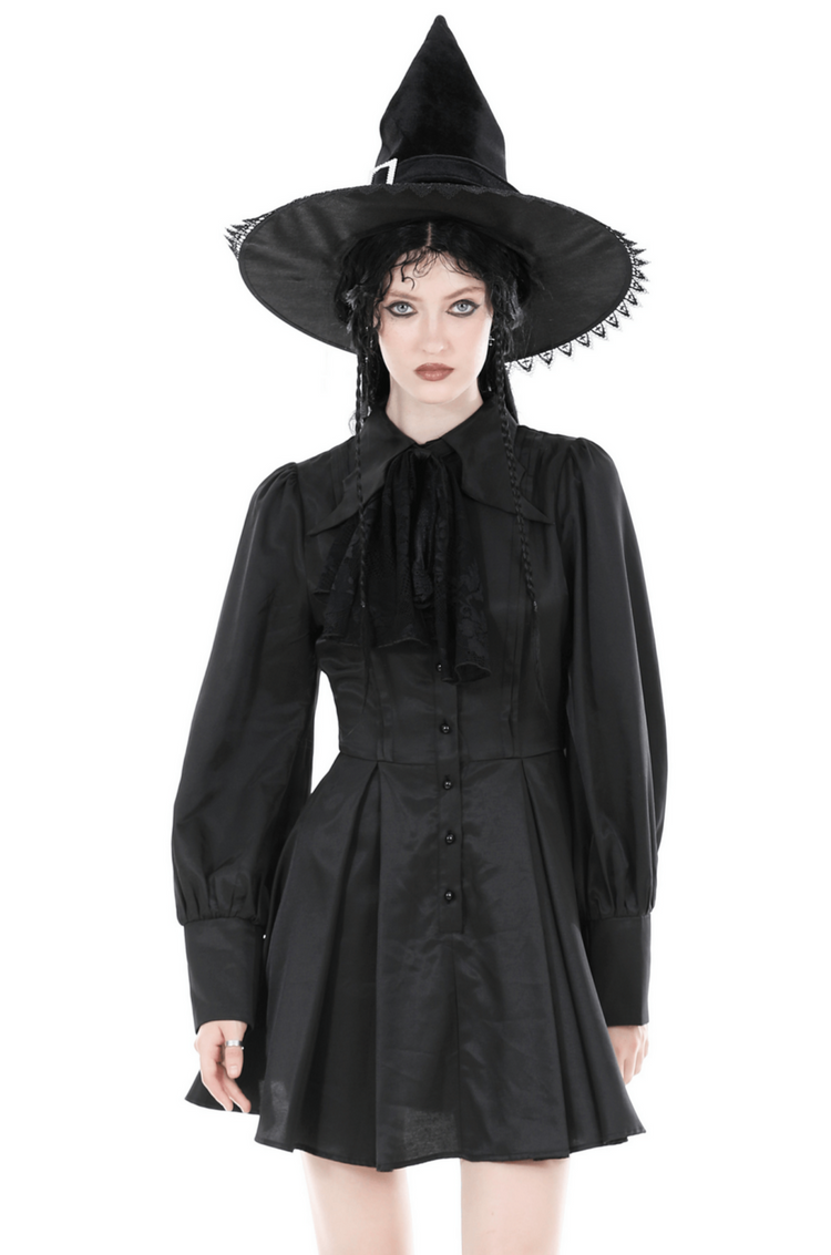 Dark Romance Ruffled Neckline Long-Sleeved Dress - image 1