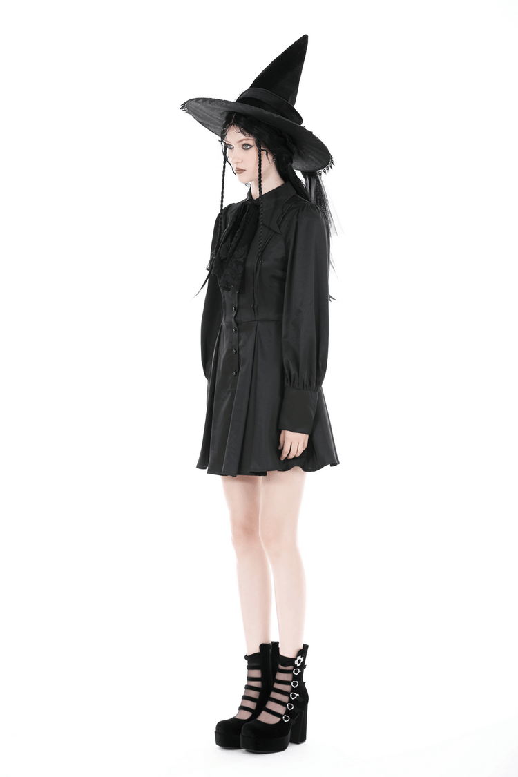 Dark Romance Ruffled Neckline Long-Sleeved Dress - image 13