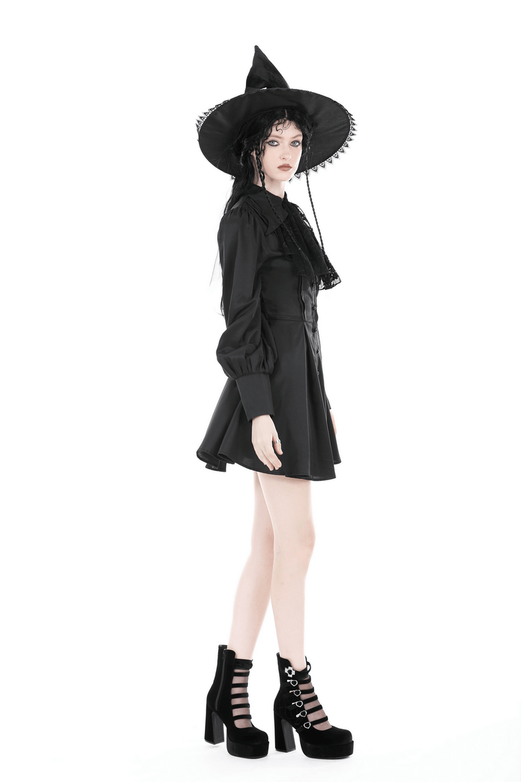 Dark Romance Ruffled Neckline Long-Sleeved Dress - image 15