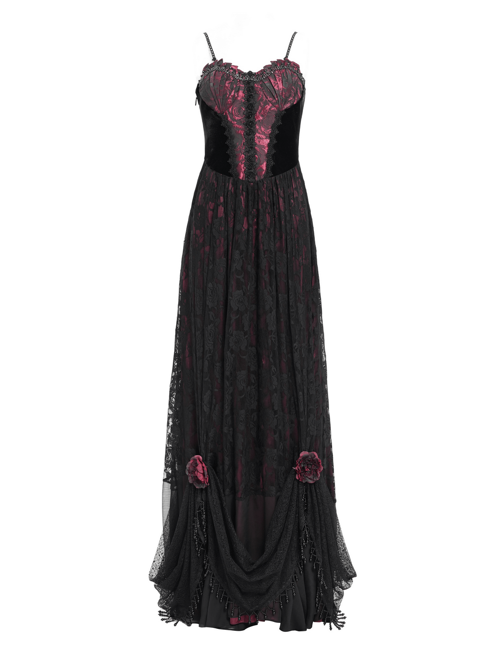 Dark Romantic Gothic Gown with Floral Lace and Corset Back - image 4