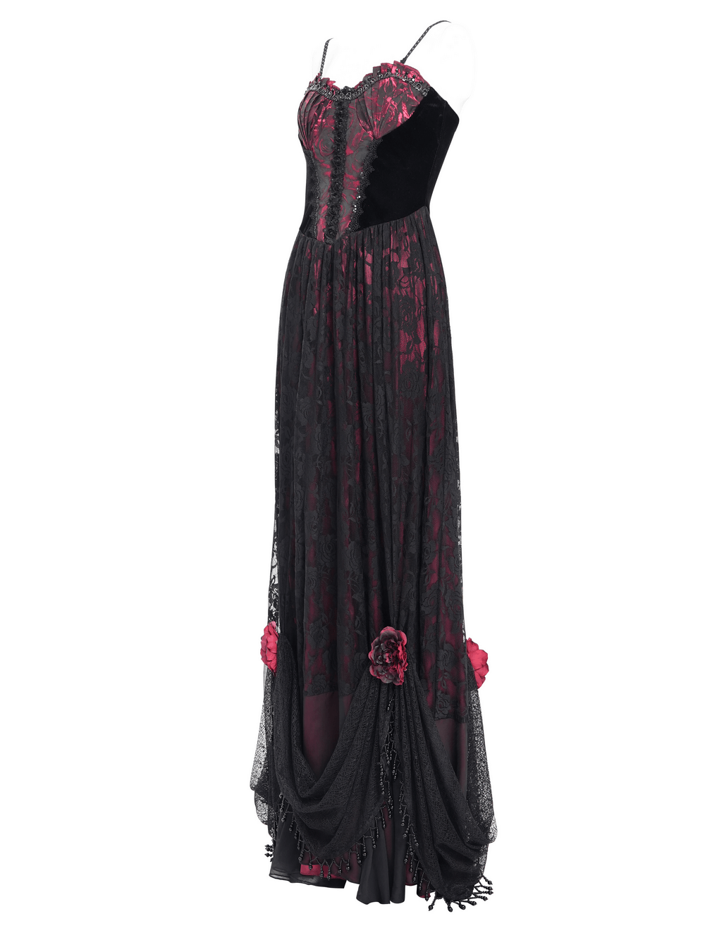 Dark Romantic Gothic Gown with Floral Lace and Corset Back - image 5