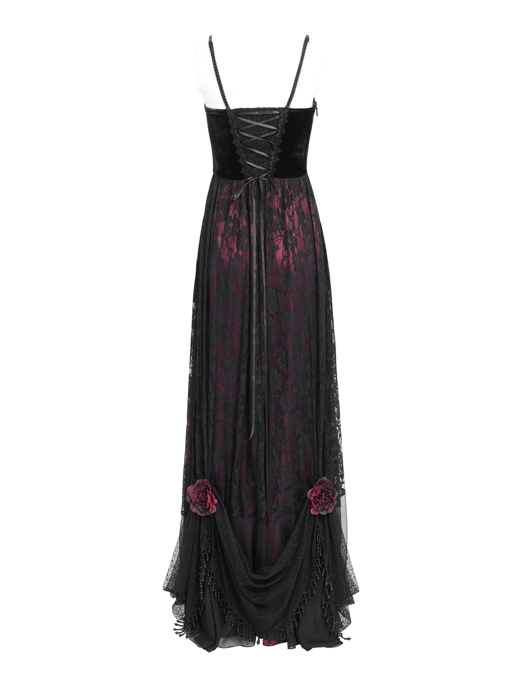 Dark Romantic Gothic Gown with Floral Lace and Corset Back - image 6