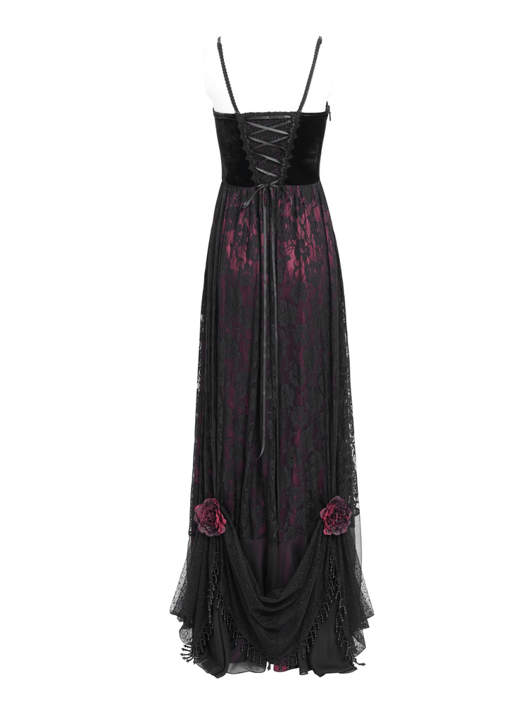 Dark Romantic Gothic Gown with Floral Lace and Corset Back - image 6