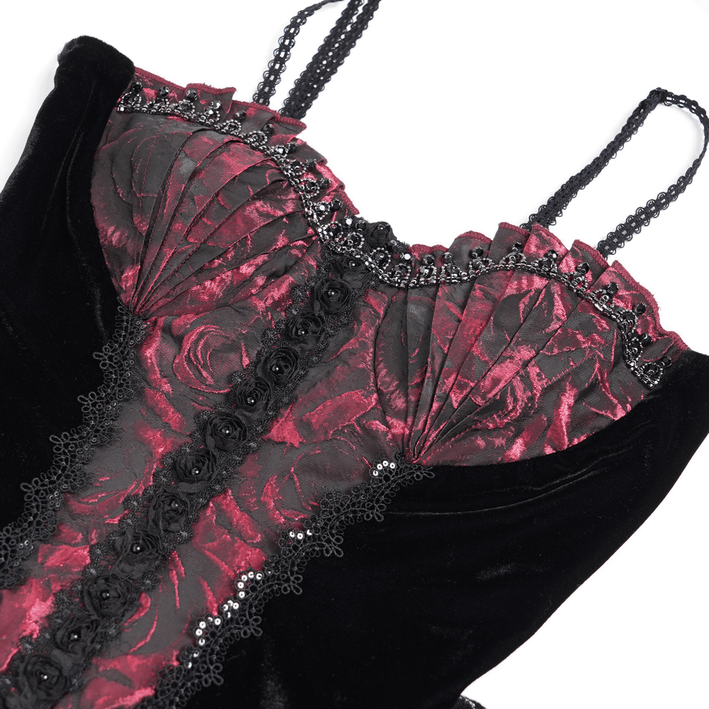 Dark Romantic Gothic Gown with Floral Lace and Corset Back - image 7