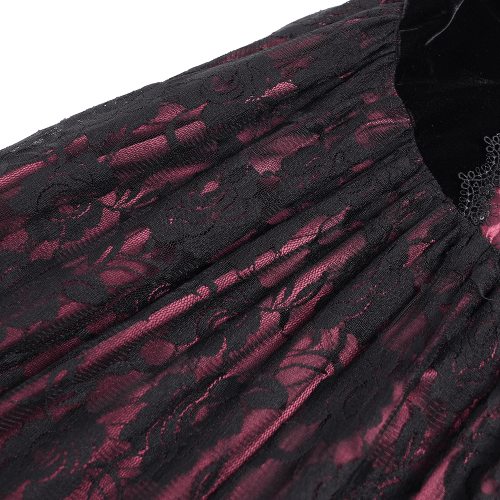 Dark Romantic Gothic Gown with Floral Lace and Corset Back - image 9