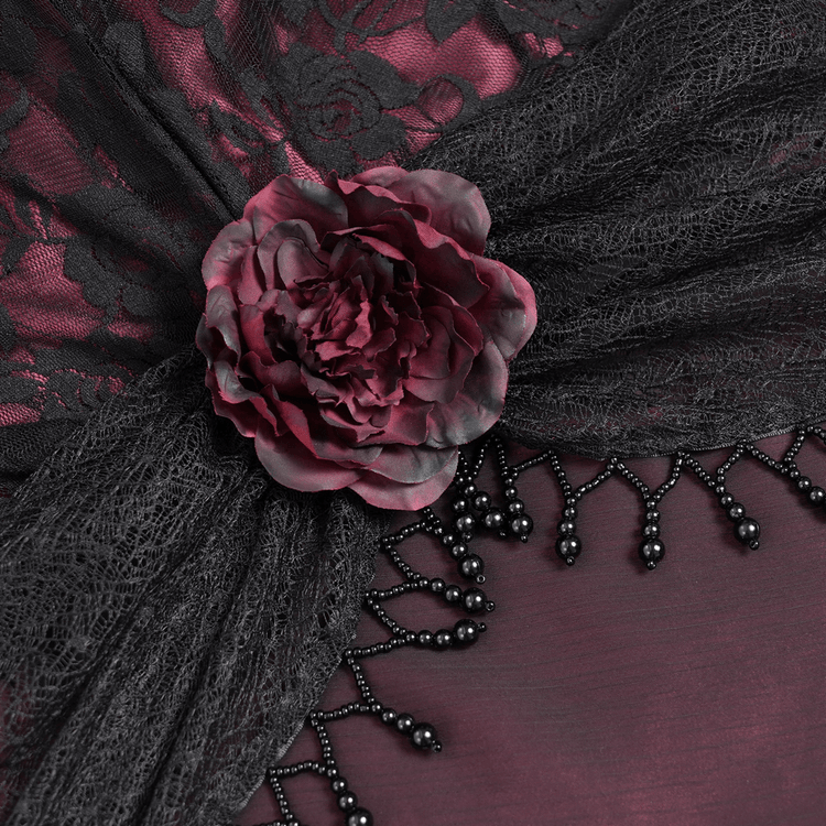 Dark Romantic Gothic Gown with Floral Lace and Corset Back - image 10
