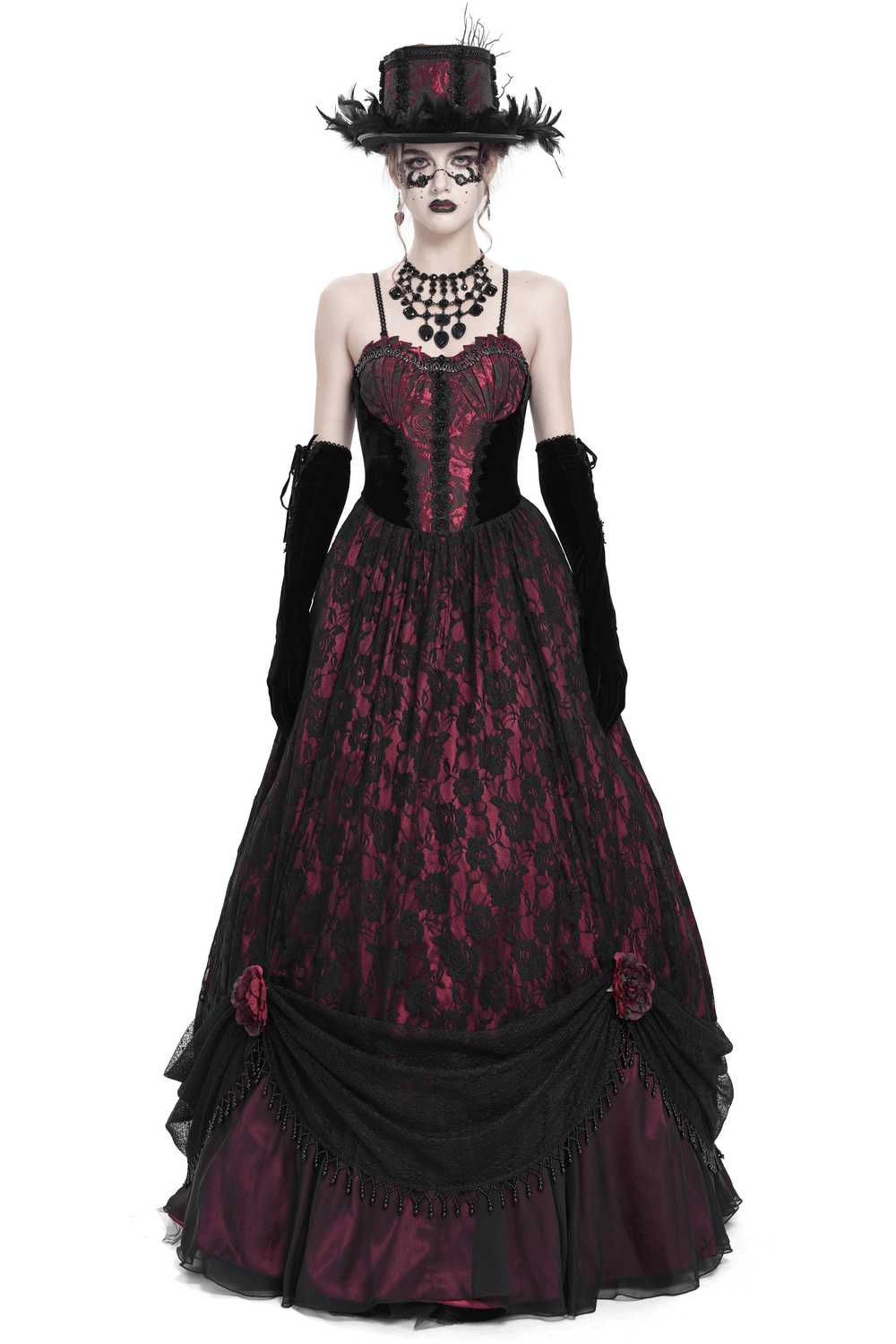Dark Romantic Gothic Gown with Floral Lace and Corset Back - image 1