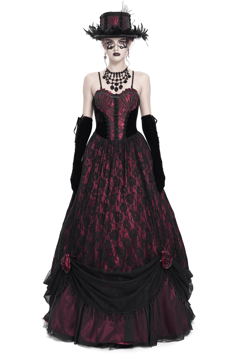 Dark Romantic Gothic Gown with Floral Lace and Corset Back - image 1