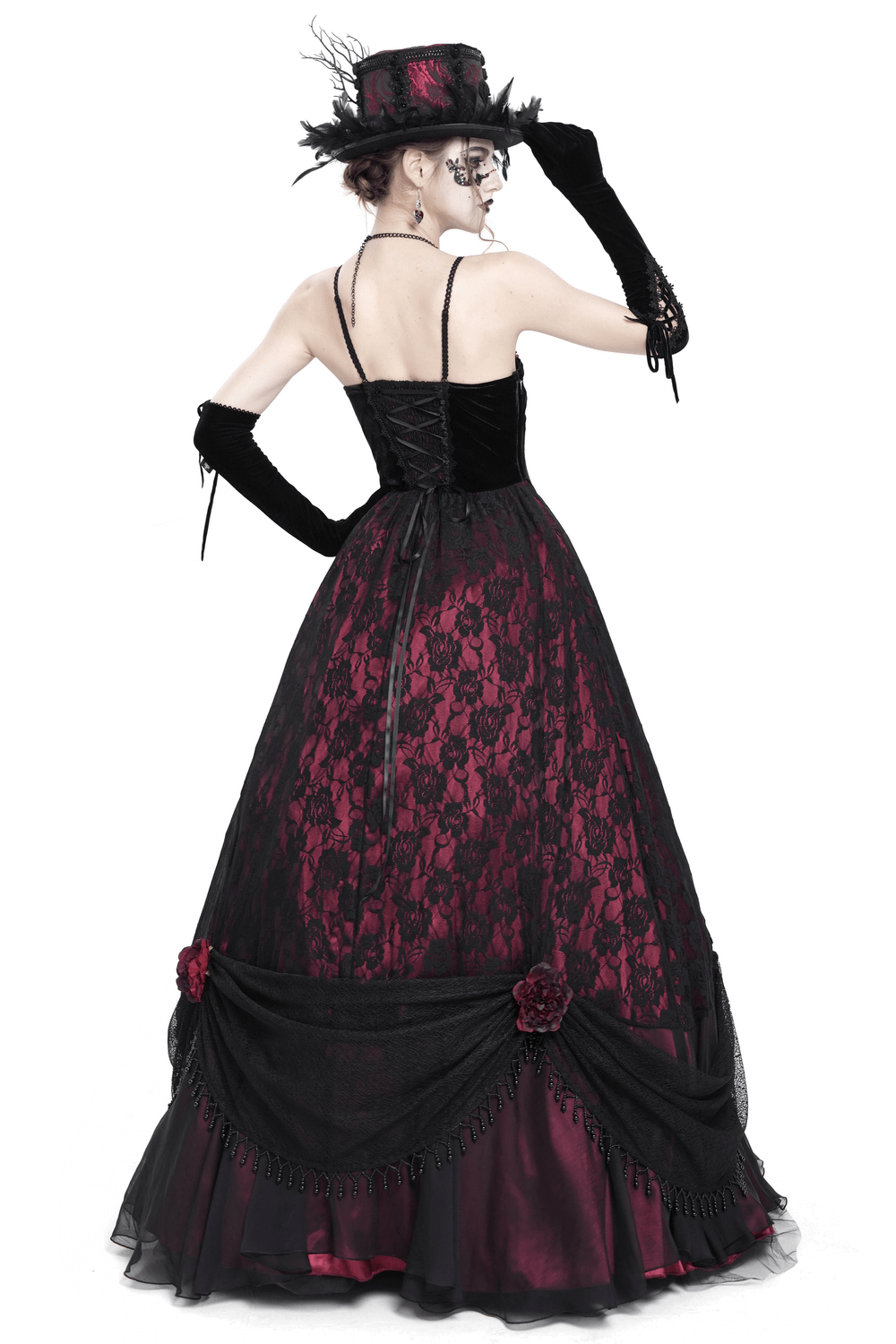 Dark Romantic Gothic Gown with Floral Lace and Corset Back - image 2