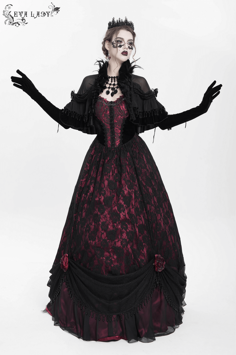 Dark Romantic Gothic Gown with Floral Lace and Corset Back - image 18