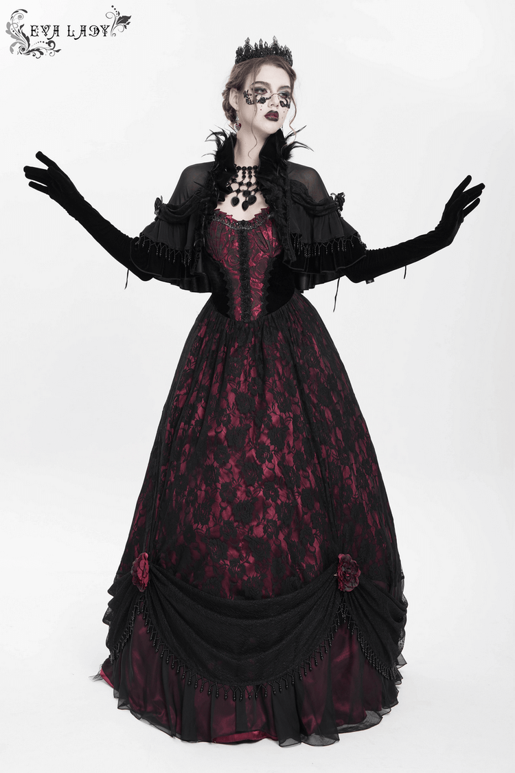 Dark Romantic Gothic Gown with Floral Lace and Corset Back - image 18